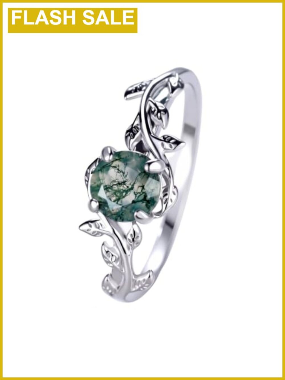 14K Silver Plated Moss Agate Promise Ring Stainless Steel Size 10